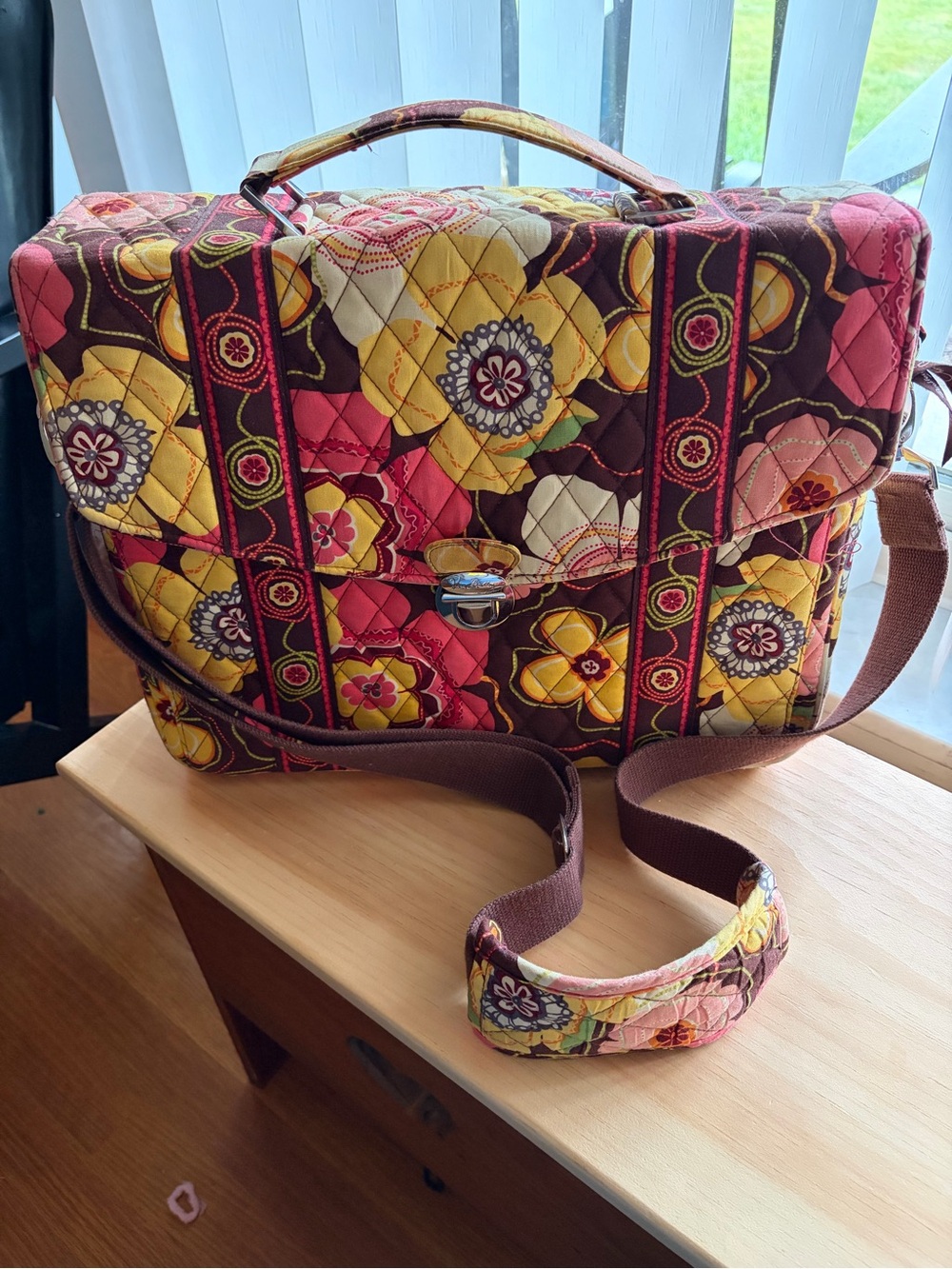 Vera Bradley Quilted Messenger Briefcase Bag Retired Buttercup Floral Print